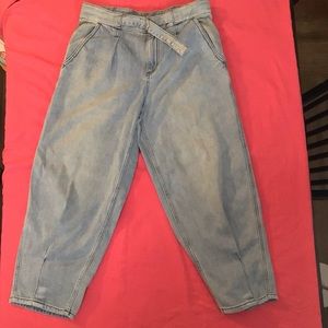 We The Free People Light Blue Denim Paperbag Cropped Jeans Size:29